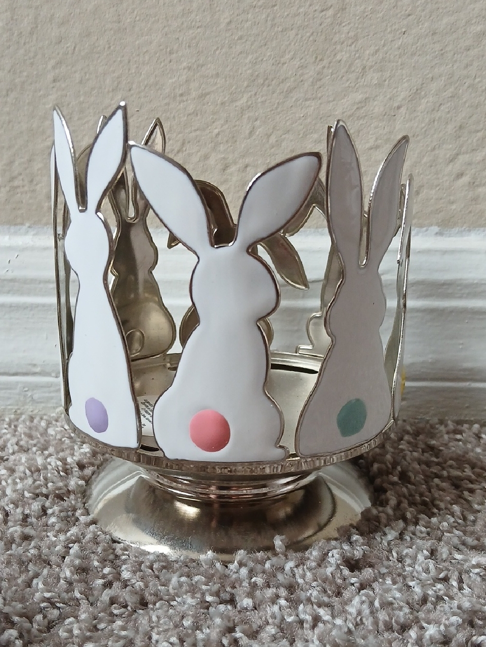 Bath & Body Works Silver Bunny 3 Wick Candle Holder with Pastel Accents - Picture 3 of 3